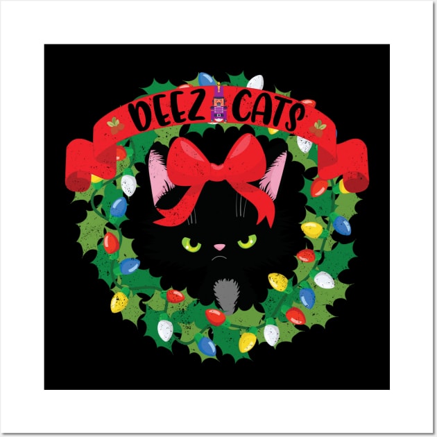 Deez Cats Nuts Nutcracker Christmas Funny Grumpy Kitty Wall Art by alcoshirts